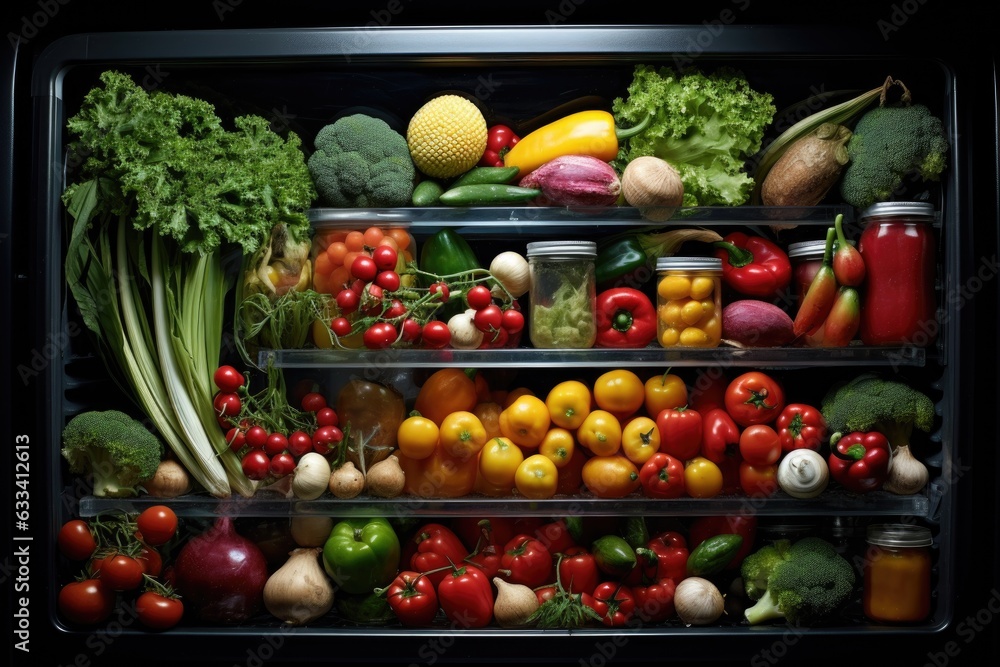 fresh fruits and vegetables in refrigerator drawers