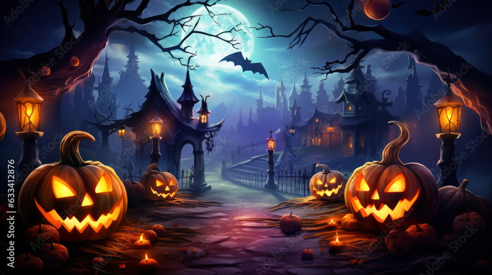 Smiling pumpkin at night background. Halloween concept. Generative ai. Smiling pumpkin at night background. Halloween concept. Generative ai.