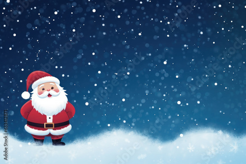 Cute Santa Illustration on Snow with Blue Night Sky and Snowfall, Generative AI © illuminating images