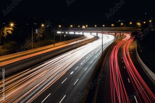 Traffic on the highway at night. Generative AI. © Arc