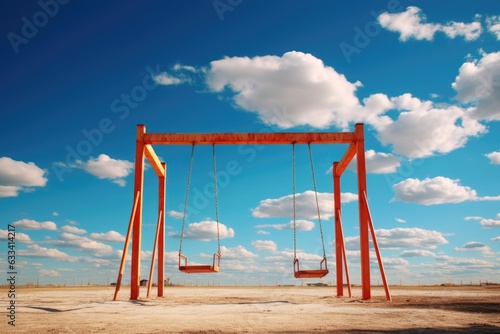 swing set in motion against a bright blue sky
