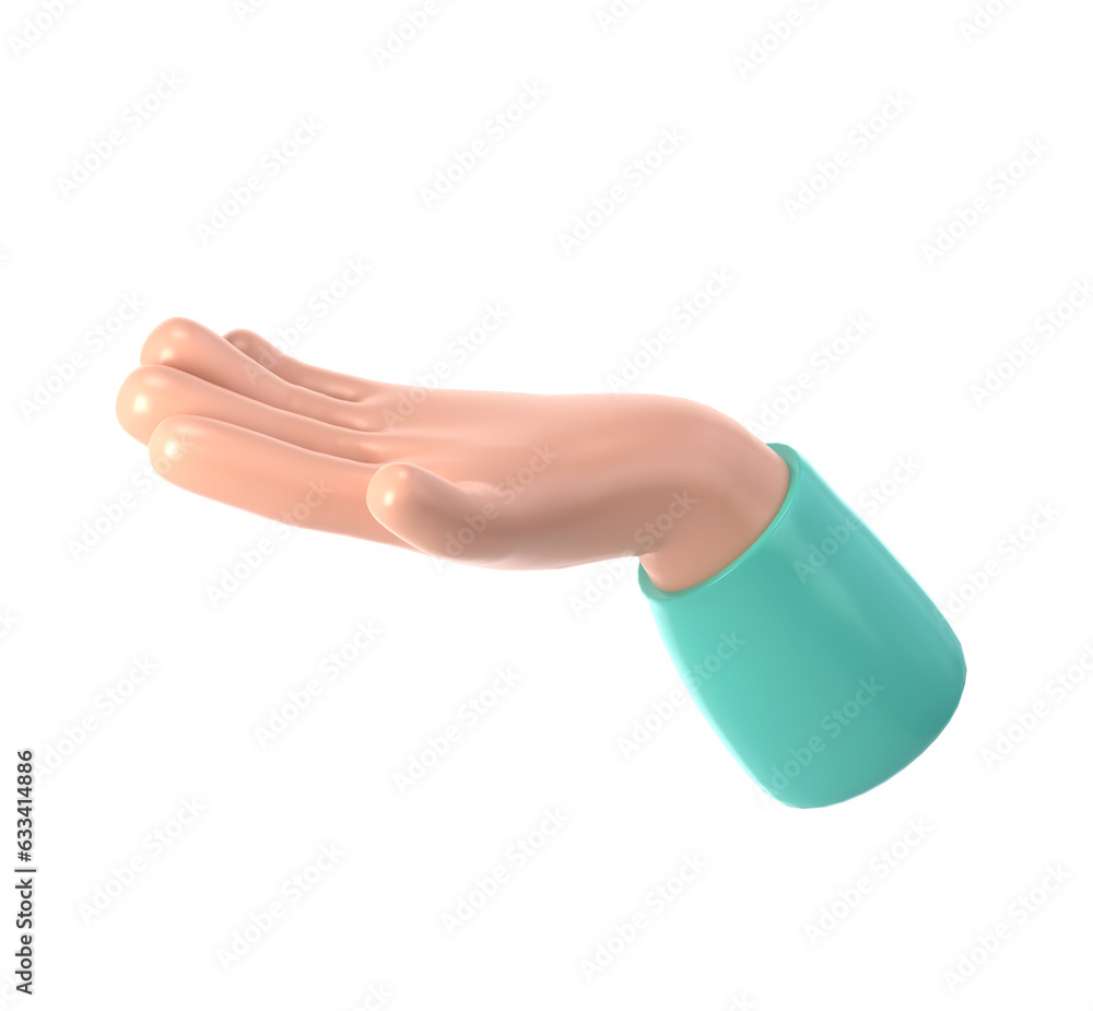 Cute cartoon hand 3D open palm icon. Rendering hand take, giving ...