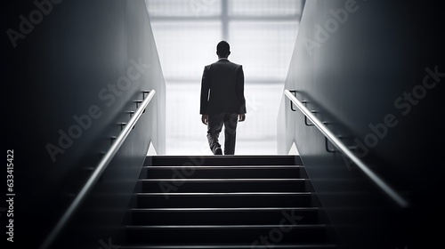 Ambitious Businessman Climbing Stairs to Success Career Path and Future Planning Concept
