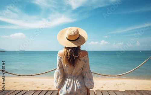 Women relaxing on Beach summer vacation travel. Generative AI © zainab