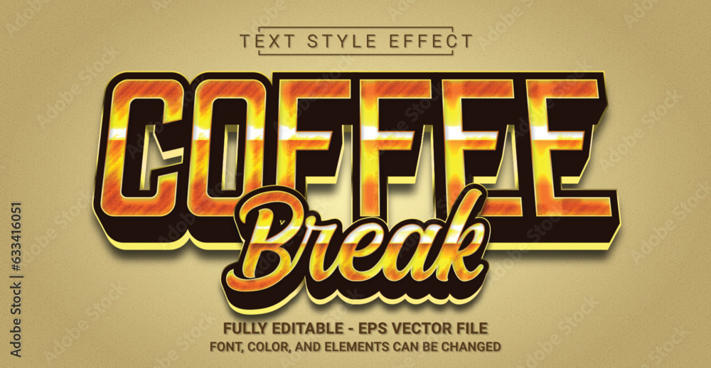 Coffee Break Text Style Effect. Editable Graphic Text Template.