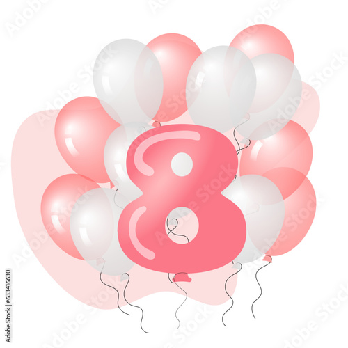 Pink balloons set with number eight  in vector