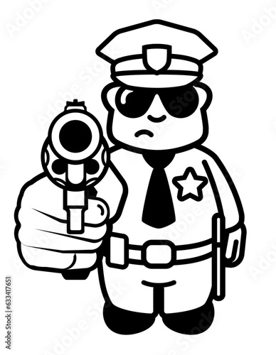 Malvorlage knuffiger Polizist mit Revolver