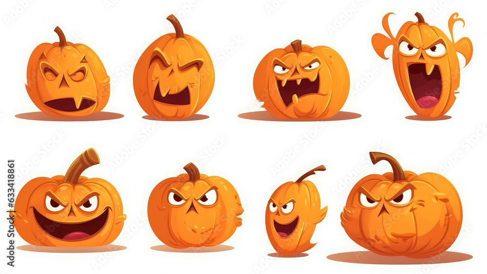 Set pumpkin on white background. The main symbol of the Happy Halloween holiday. Orange pumpkin with smile for your design for the holiday Halloween. Set pumpkin on white background. The main symbol of the Happy Halloween holiday. Orange pumpkin with smile for your design for the holiday Halloween.