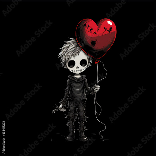 Spooky Child With a Balloon For Halloween Logo or Cartoon Design Illustration © squeebcreative