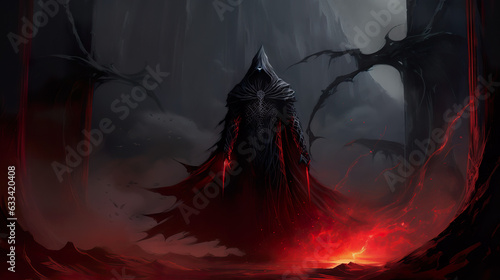 DnD Battlemap tall, shadowy, wraith, piercing, red, eyes