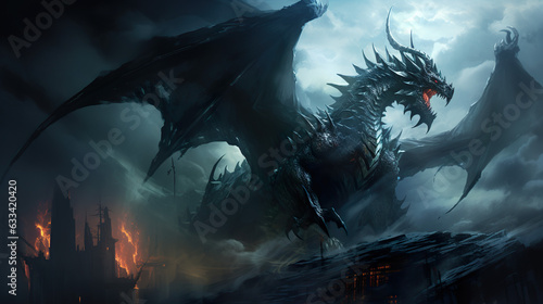 DnD Battlemap Skeletal dragon wreathed in shadow.