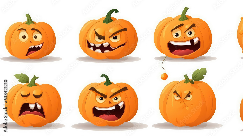 Set pumpkin on white background. The main symbol of the Happy Halloween holiday. Orange pumpkin with smile for your design for the holiday Halloween. Set pumpkin on white background. The main symbol of the Happy Halloween holiday. Orange pumpkin with smile for your design for the holiday Halloween.