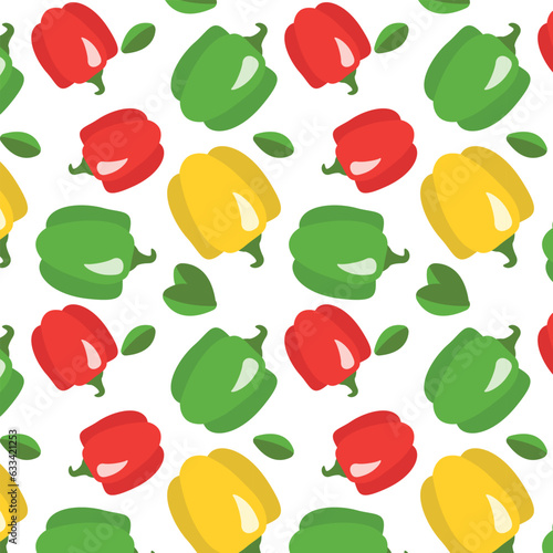 Fototapeta Naklejka Na Ścianę i Meble -  sweet pepper pattern on a transparent background in the style of flat vector graphics, lemon and green leaves