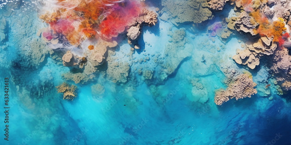 a vibrant coral reef, clear azure water, vivid, otherworldly, nature's abstract art