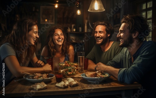 Group of friends enjoying dinner. Generative AI