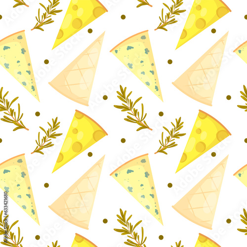 Vector pattern with cheese and rosemary