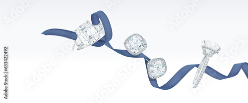 diamond jewelry floating on ribbon