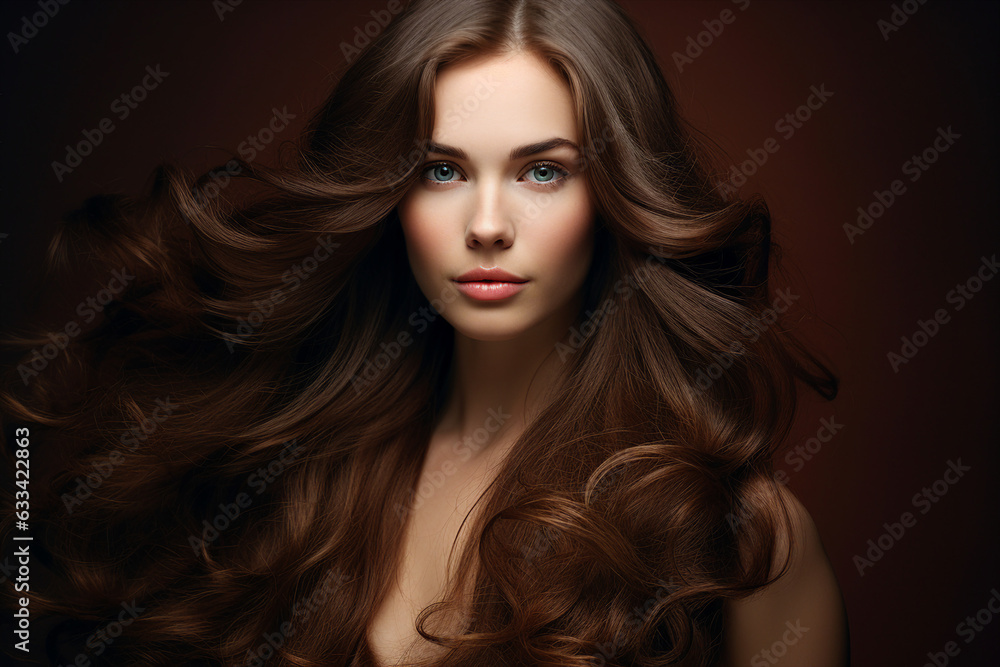 Generative AI illustration of charming attractive young model woman demonstrating hairdress dyed hair style Generative AI illustration of charming attractive young model woman demonstrating hairdress dyed hair style