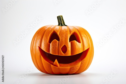A smiling carved pumpkin, perfect for Halloween decorations