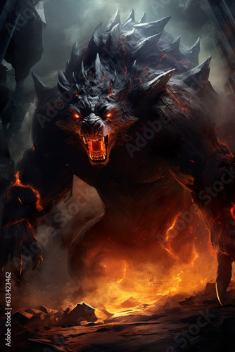 Gigantic Fiery-Eyed Beast Emerges © Nadge
