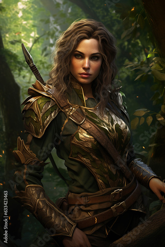 "Half-Elf Ranger in Forest-Themed Leather Armor"