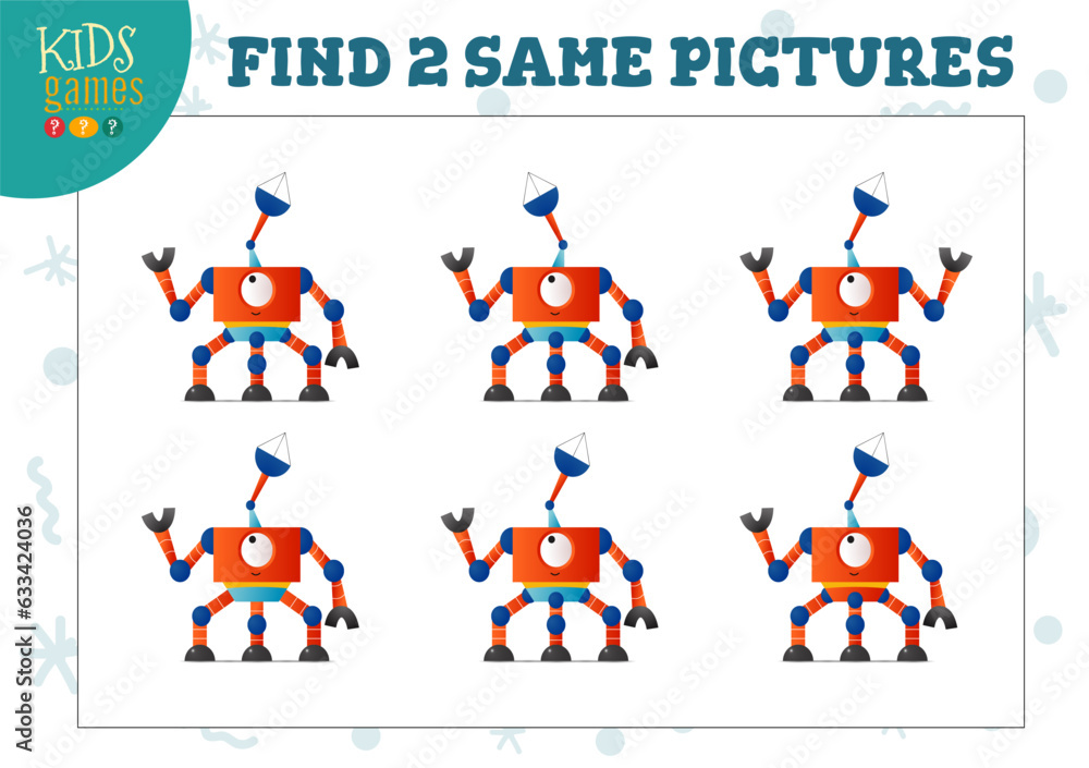 Fototapeta premium Find two same pictures kids game vector illustration