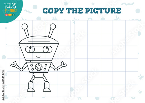 Copy picture vector illustration. Coloring game for preschool and school kids