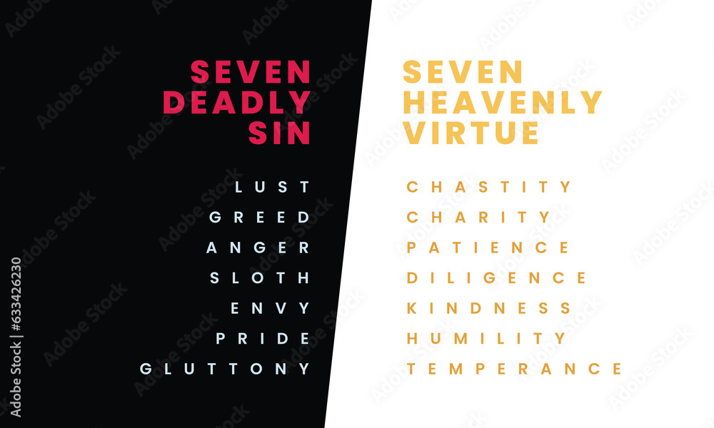 Seven Heavenly Virtue and Deadly Sin. simple and minimalist Stock