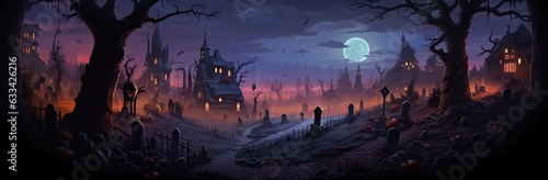 A haunting scene of a graveyard under the enchanting glow of a full moon