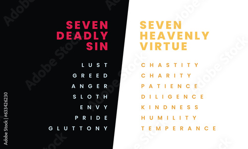 Seven Heavenly Virtue and Deadly Sin. simple and minimalist