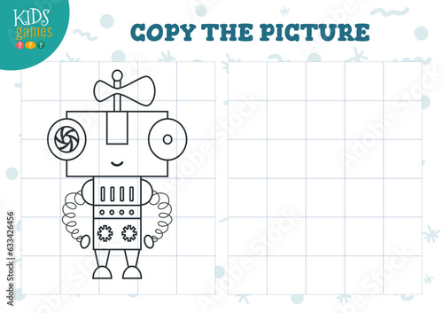 Copy picture vector illustration. Coloring game for preschool and school kids
