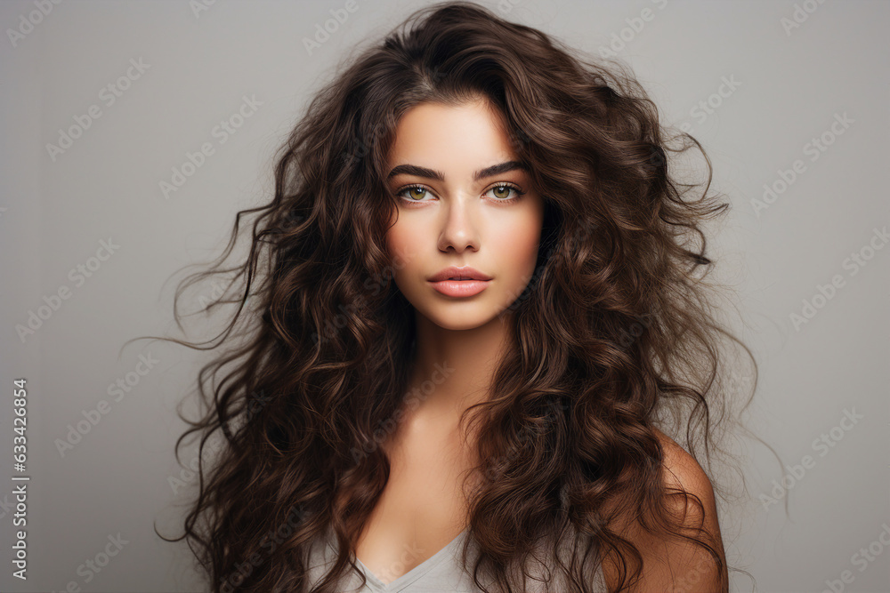 Generative AI illustration of charming attractive young model woman demonstrating hairdress dyed hair style Generative AI illustration of charming attractive young model woman demonstrating hairdress dyed hair style
