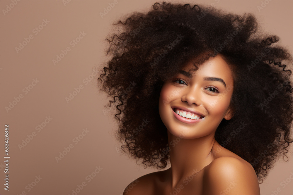 Generative AI illustration of attractive afro american model woman demonstrating hairdress dyed hair style volume chevelure Generative AI illustration of attractive afro american model woman demonstrating hairdress dyed hair style volume chevelure