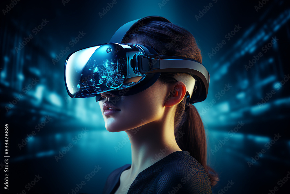 Generative ai collage photo of young professional cyber gamer using vr box gadget Generative ai collage photo of young professional cyber gamer using vr box gadget