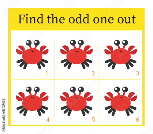 Game for kids. Task for development of attention and logic. Vector illustration of cartoon crab.