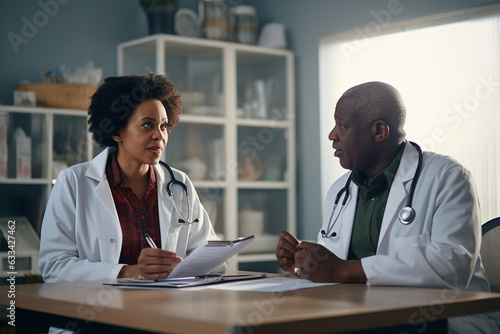 African American doctor consults an elderly patient. Medical consultation. AI generated. © serperm73