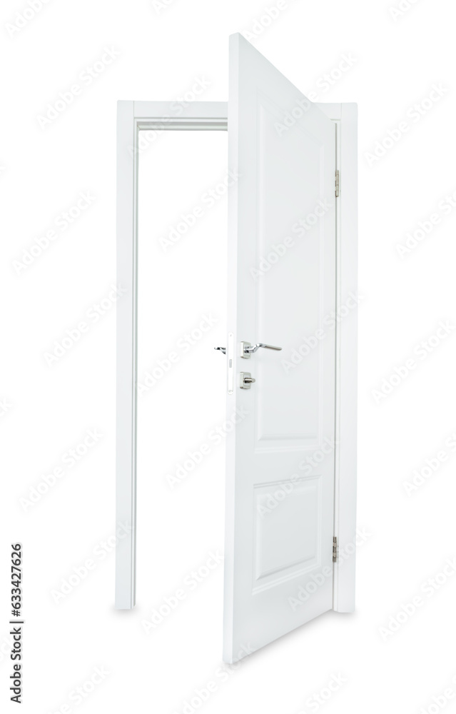 White rectangular door with handle on a white isolated background White rectangular door with handle on a white isolated background