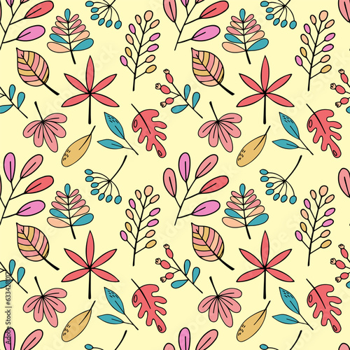 Seamless illustration with autumn leaves. Concept for textile fabric  wrapping paper or wallpaper. Vector