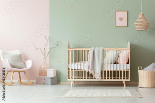Children's room design with an adorable baby bed, crib.