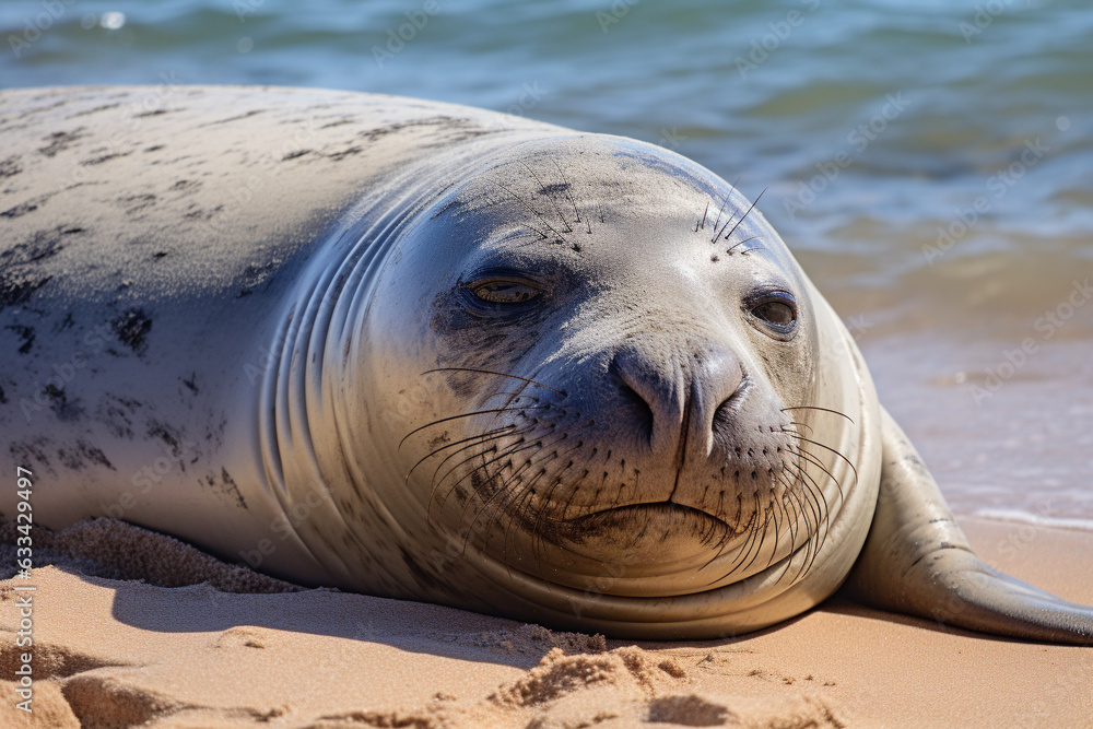 Fototapeta premium Hawaiian Monk Seal. Listed as endangered in IUCN Red List.