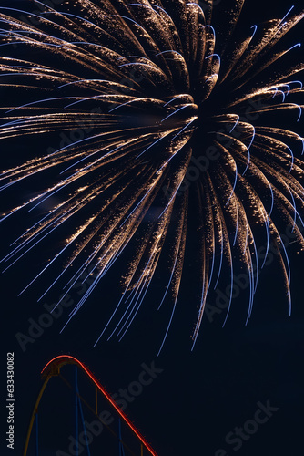 fireworks over the roller coaster track