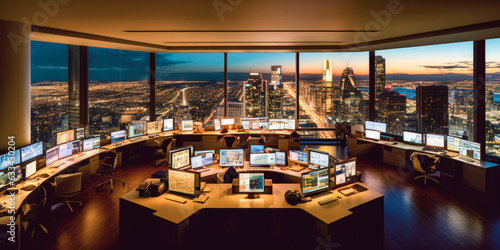Futuristic modern office. Business corporation room - Generative AI © jovannig