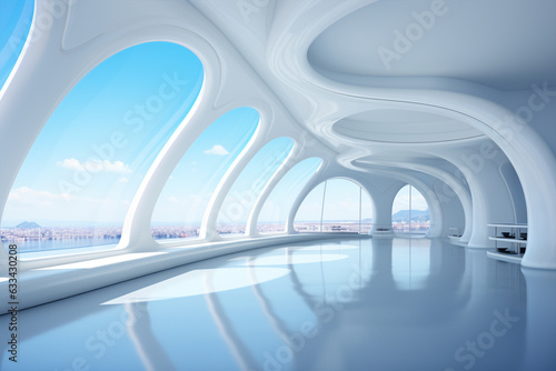 Abstract Architecture Background. White Circular Building. 3d Rendering, 4k Ultra hd