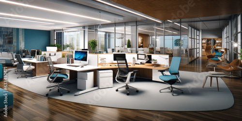 Futuristic modern office. Business corporation room - Generative AI