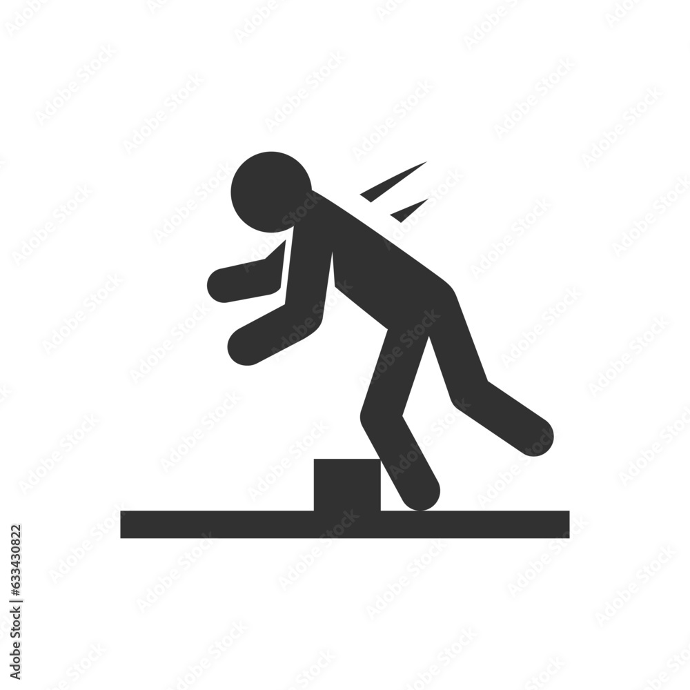 Person stumbles and falls icon. Watch your feet. Monochrome black and white symbol Person stumbles and falls icon. Watch your feet. Monochrome black and white symbol