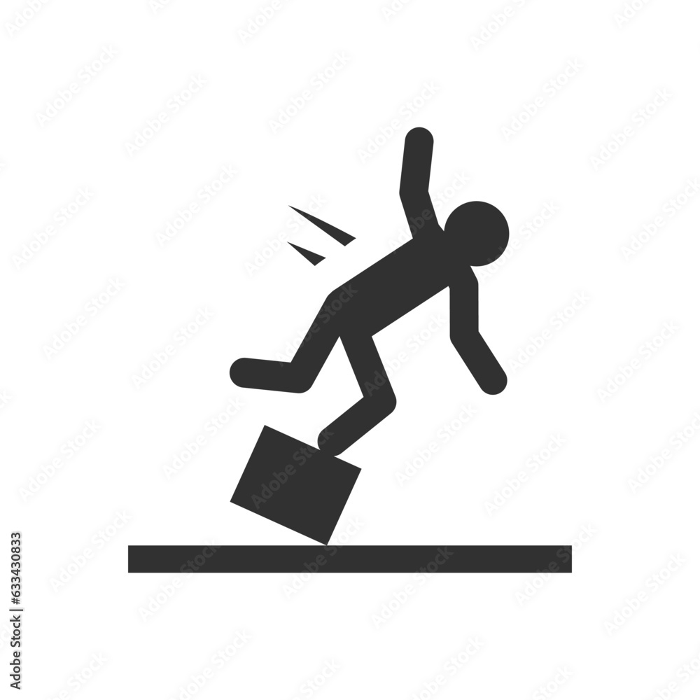 Person falls from object icon. Watch out for unstable structures. Monochrome black and white symbol Person falls from object icon. Watch out for unstable structures. Monochrome black and white symbol