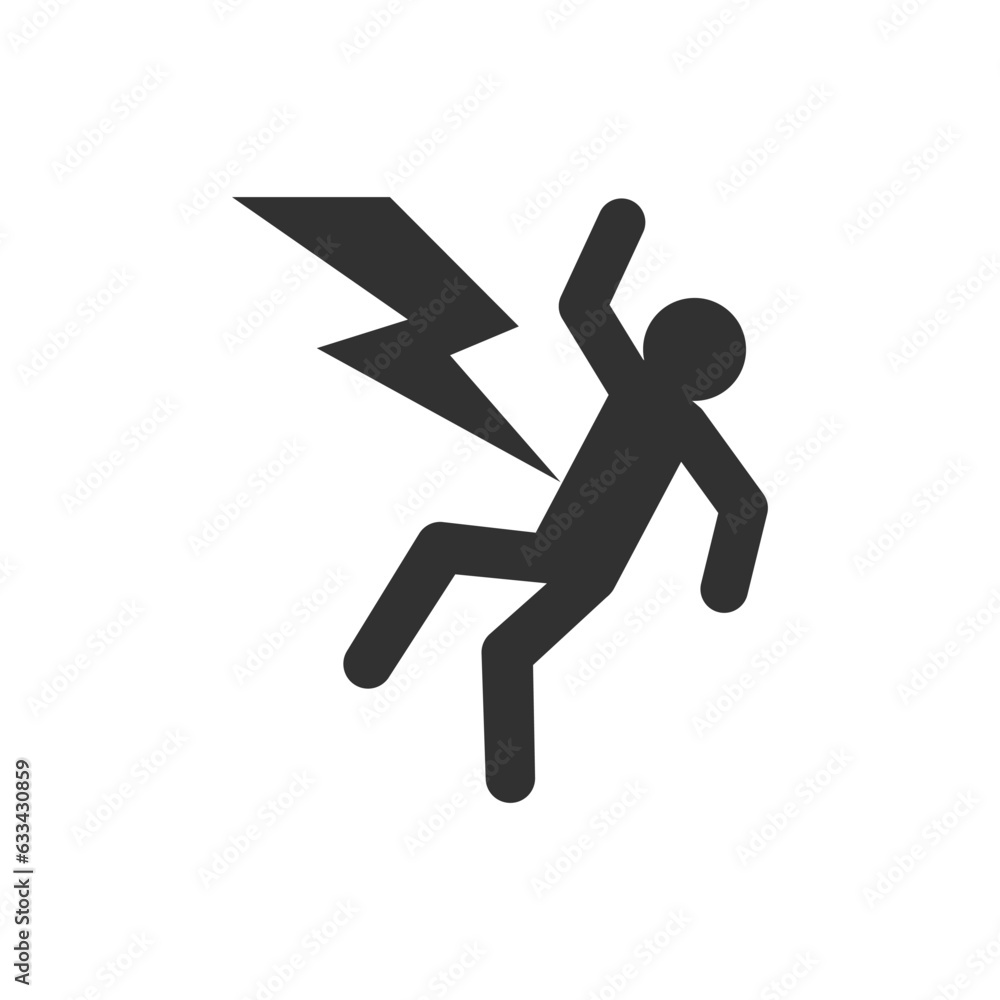 Person is electrocuted icon. Being struck by lightning. Monochrome black and white symbol Person is electrocuted icon. Being struck by lightning. Monochrome black and white symbol