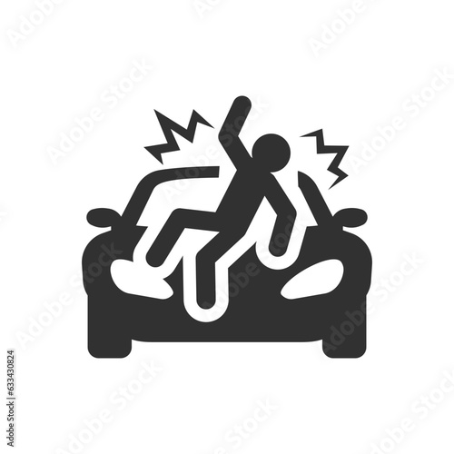 Car hits a person icon. Incident Monochrome black and white symbol