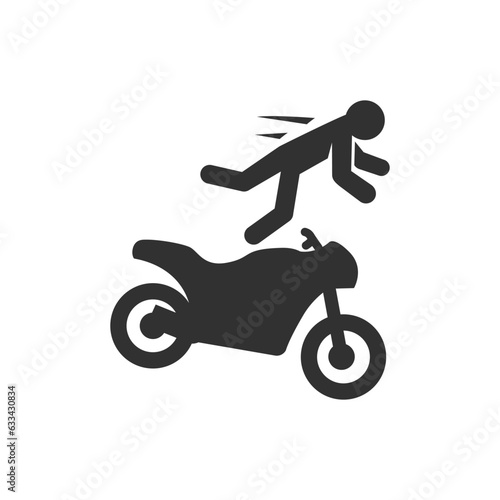 Person falls off motorcycle icon. Crash. Monochrome black and white symbol