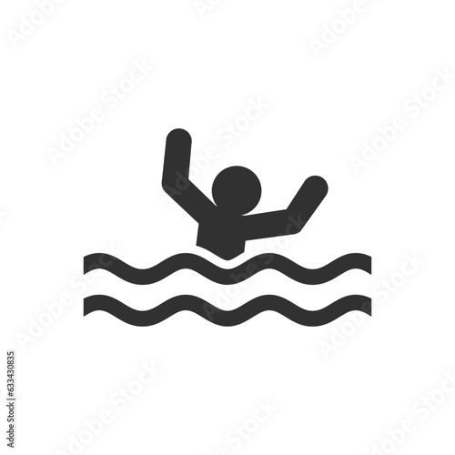 Person drowning in water icon. Monochrome black and white symbol